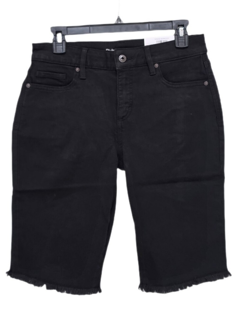 Style & Co Petite Women's Mid-rise Bermuda 11" Denim Shorts Fray Hem Black 8P